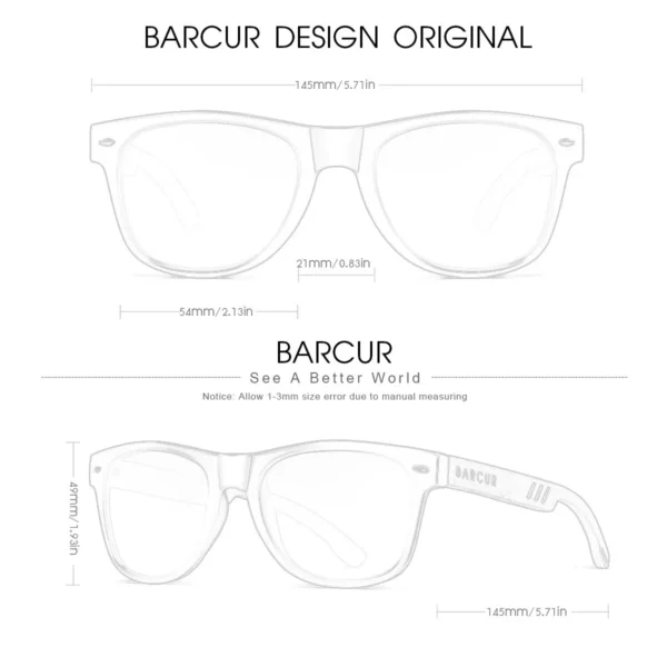 Barcur design holz sonnenbrille mann natur walnuss sonnenbrille frauen brillen polarisierende brille uv schutz brillen 3