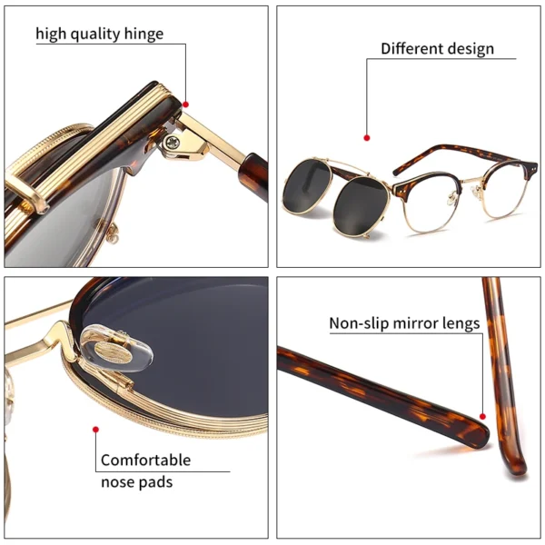 GCV Doppelschicht-Sonnenbrille mit abnehmbaren Gläsern, die Blu-Ray-Brille, Acetat, Gothic, Retro, Steampunk, polarisiert, für Herren und Damen 4