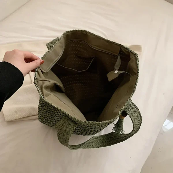 Sommer Strohs ack für Frauen hand gefertigte gewebte Umhängetasche große Kapazität Einkaufstaschen mit Anhänger Achsel Tasche Top-Griff Handtasche Geldbörse 5