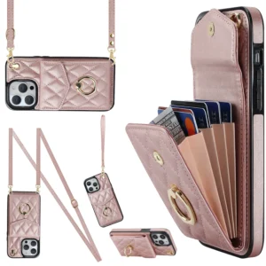 Crossbody Lanyard Ringhalter Ledertasche für iPhone 13 14 15 16 Pro Max 12 11 XS Max XS 8 7 Plus Multi-Kartensteckplatz Wallet Cover