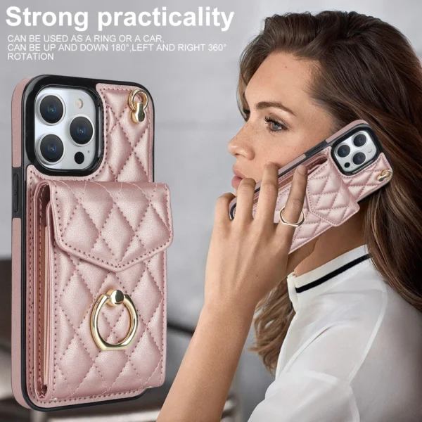 Crossbody Lanyard Ringhalter Ledertasche für iPhone 13 14 15 16 Pro Max 12 11 XS Max XS 8 7 Plus Multi-Kartensteckplatz Wallet Cover 6