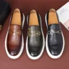Männer Casual Schuhe Geprägtes Leder Männer Klassische Schnalle Horsebit Loafers Herren Slip-on Board Schuhe Outdoor Wohnungen Neue 5