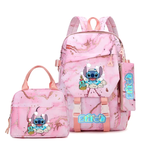 Stitch 3-teiliges Rucksack-Set, Federmäppchen, faltbare isolierte Kühltasche, niedliche Schultasche, lässiger Tagesrucksack für den täglichen Gebrauch 6