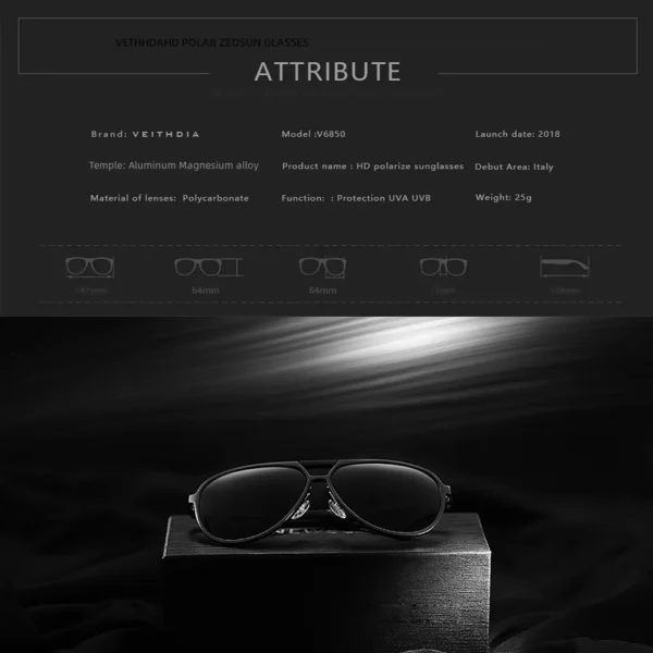 VEITHDIA-Marke Designer-Sonnenbrille aus Aluminium-Magnesium, polarisiert, UV400-Linse, Brillenzubehör, männlich und weiblich, V6850 3