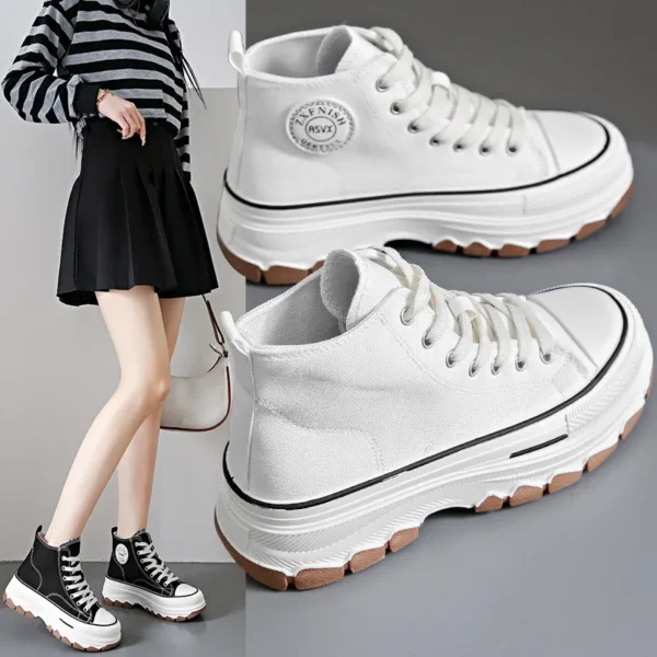 2024 neue Frauen High Top Sneakers Lace-Up Casual Plattform Höhe Leinwand Nicht-rutsch Verschleiß Beständig Frühling Weibliche vulkanisieren Schuhe 2