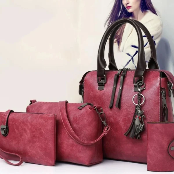 Frauen Verbund Quaste Tasche Luxus Leder Geldbörse Handtaschen Berühmte Marken Designer Top-Griff Weibliche Schulter Tasche 4 teile/satz 4