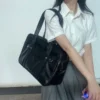Student JK Handtasche, wasserdicht, PU-Leder, einzelne Schulter-Uniform-Tasche für Männer und Frauen, offizieller Dokument-Pendler-Rucksack 6