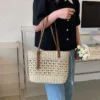 Lässig Rattan große Kapazität Einkaufstasche Designer Korb geflecht gewebte Frauen Handtaschen Sommer Strand Stroh Tasche Dame Reise großen Korb 5