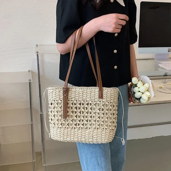 Lässig Rattan große Kapazität Einkaufstasche Designer Korb geflecht gewebte Frauen Handtaschen Sommer Strand Stroh Tasche Dame Reise großen Korb 5