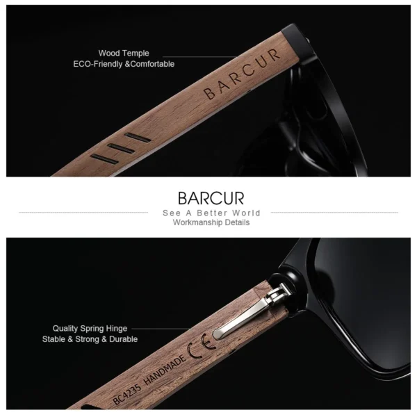 Barcur design holz sonnenbrille mann natur walnuss sonnenbrille frauen brillen polarisierende brille uv schutz brillen 2