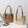 Lässig Rattan große Kapazität Einkaufstasche Designer Korb geflecht gewebte Frauen Handtaschen Sommer Strand Stroh Tasche Dame Reise großen Korb 3
