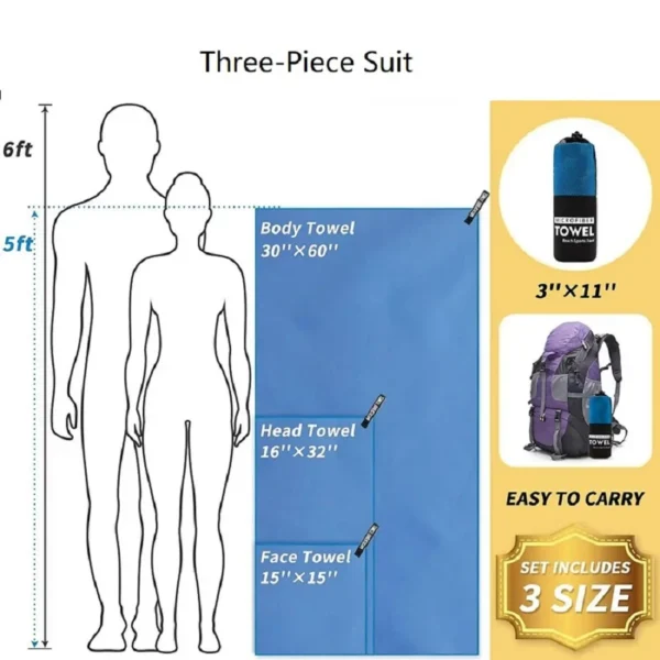 3 Stück Sport Mikro faser schnell trocknendes Handtuch tragbares ultraleichtes saugfähiges Handtuch zum Schwimmen Fitness studio Fitness Yoga Strand reisen 2