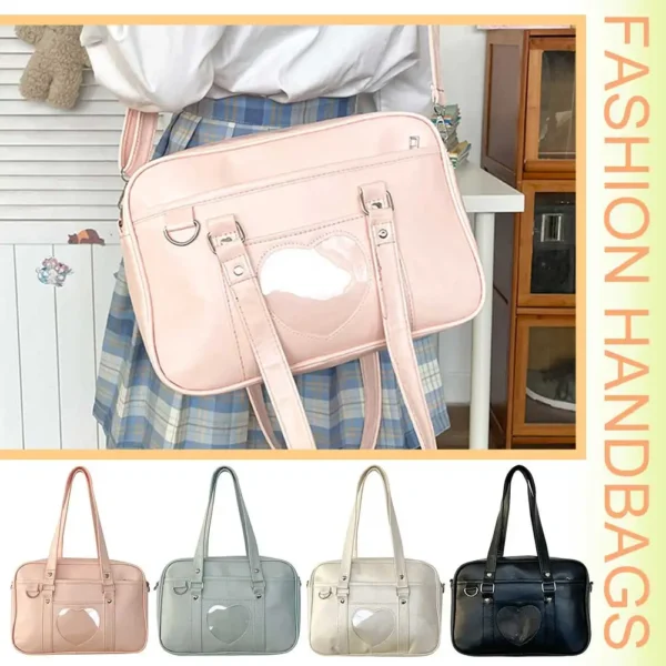Frauen JK Schule Handtasche große Kapazität Pu Anime Umhängetasche transparente Liebe Herz Schulter Uniform Tasche zum Einkaufen Pendeln 5