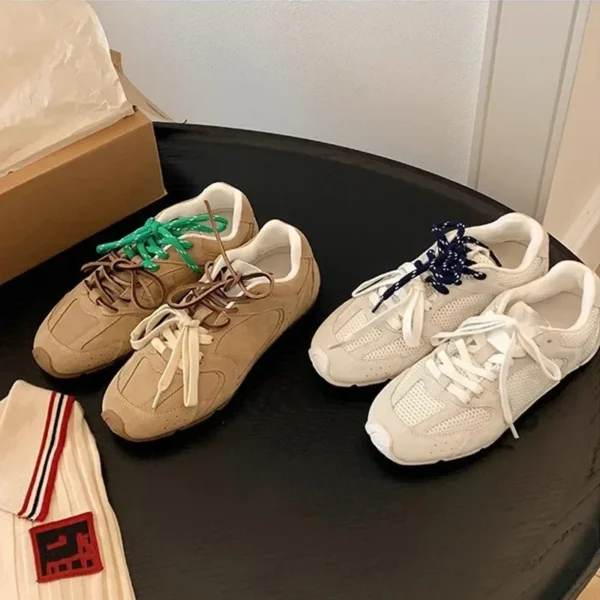 Sportschuhe Casual Outdoor Runde Kappe Flache Turnschuhe Für Frauen Lace-up Leide Farbe Nähen Freizeit Bequeme Weibliche Coole Schuhe 4