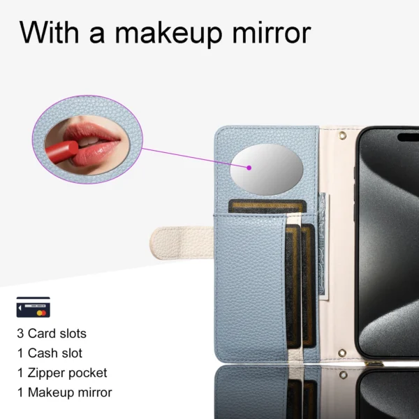 Umhängetasche mit Reißverschluss und Kartenhalter, Handyhülle für Samsung A16 A15 A24 A36 A22 A26 A54 A35 A55 A56 Handyhülle mit Spiegel 2
