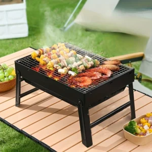 Tragbarer BBQ-Holzkohlegrill aus Edelstahl, kleines Mini-BBQ-Werkzeug-Set, Kochen im Freien, Camping, Picknick, Strand, tragbarer Grill