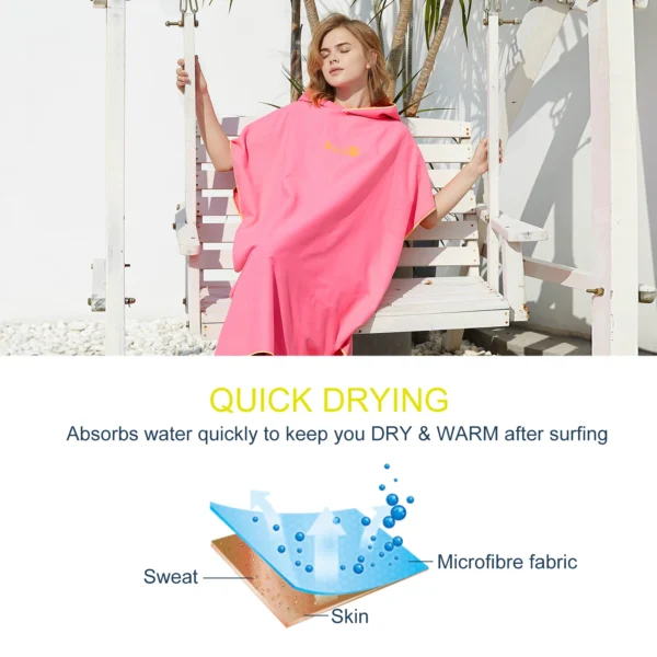 Surf-Poncho, Wickeltuch mit Kapuze, Mikrofaser-Stranddecke, Badetuch, Schwimmtuch, Neoprenanzug, Strandponcho für Erwachsene 4