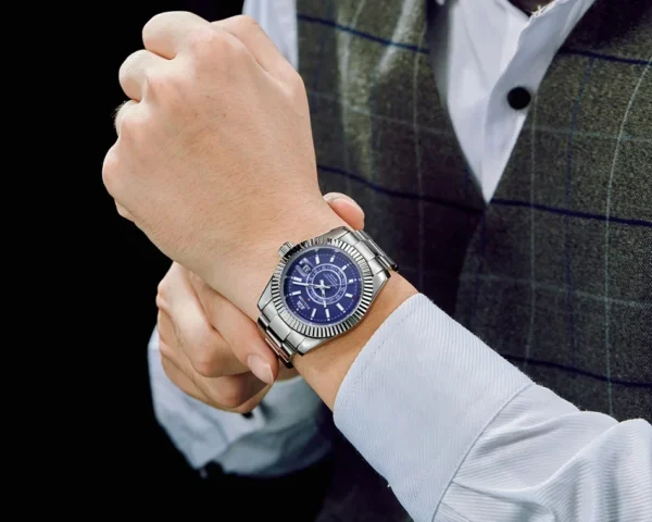 Automatikuhr für Herren, mechanisch, Edelstahlarmband, Roségold, Silber, Blau, Datum, Luxus, Himmel, 40 mm, Reloj Hombre 6