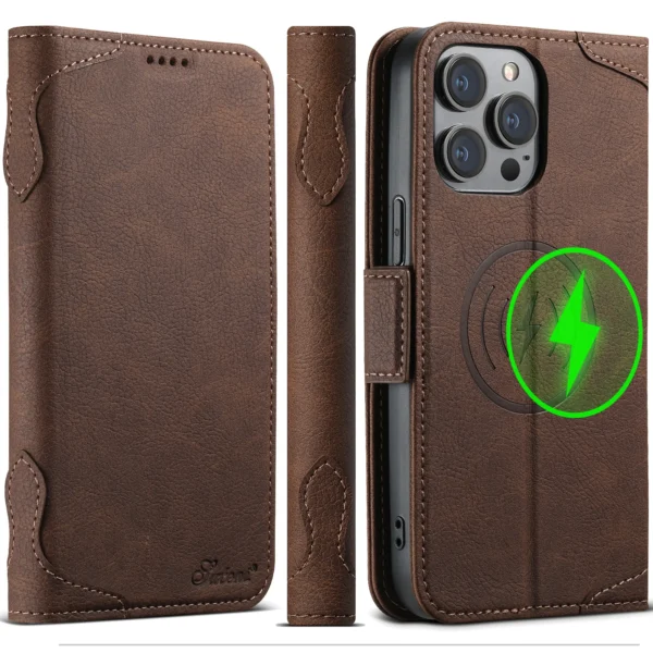 Kartenhalter-Brieftasche, Flip-Cover-Handyhülle, kompatibel mit MagSafe, magnetisches kabelloses Laden, für iPhone 16 Pro Max 15 Plus 14 13 12 2