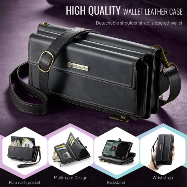 CaseMe Zipper Wallet Flip Leder Handyhülle für Samsung Galaxy S25 Ultra S24 FE S23 Plus S22 S21 S20 A16 A56 Multi Cards Cover 3
