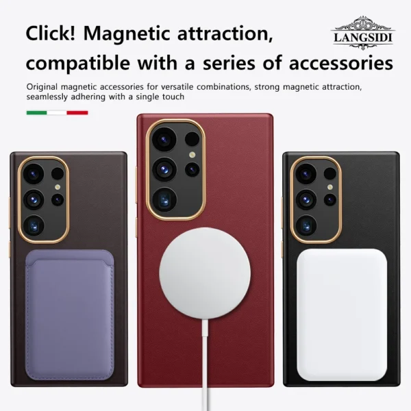 Langsidi Luxus Nappa Leder magnetische Handy hülle für Samsung S24 Ultra Galaxy S23 Ultra S24 plus Echt leder Magsafe Fundas 4