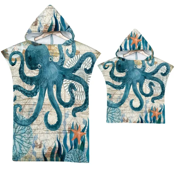 Meeresschildkröten-Badetuch, schnell trocknender Kapuzenumhang, großes Handtuch, Mikrofaser-Strandtuch, Neoprenanzug, Eltern-Kind-Poncho für Erwachsene, Bademantel 5