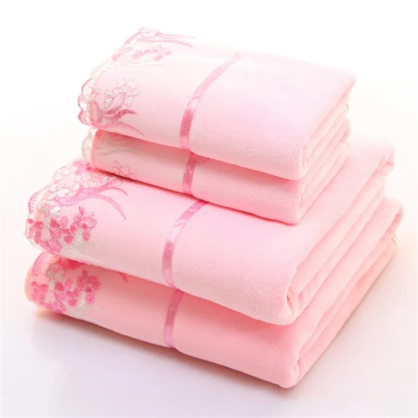 4 teile/satz Mikro faser besticktes Handtuch Set solide 2 stücke 140x70cm Badet uch 2 stücke 75x35cm Gesichts tuch schnell trocknende Handtücher Badezimmer 2