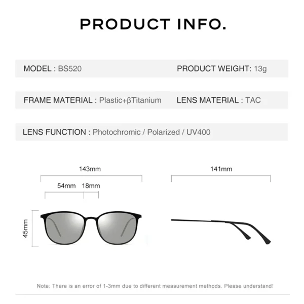 CAPONI ovale Herren Sonnenbrille photo chrome polarisierte Sonnenbrille für Männer schützen UV-Strahl super leicht treibende schwarze Brille bs520 5