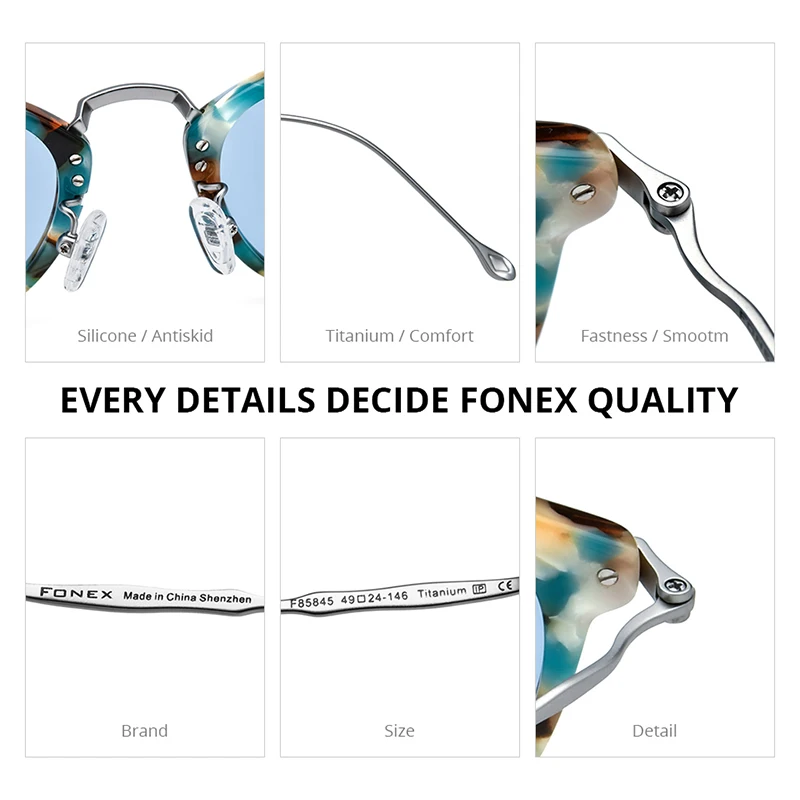 FONEX Acetat Titan Sonnenbrille Frauen Trendy Marke Design Vintage Retro Runde Polarisierte Japanische Sonnenbrille für Männer 85845 4
