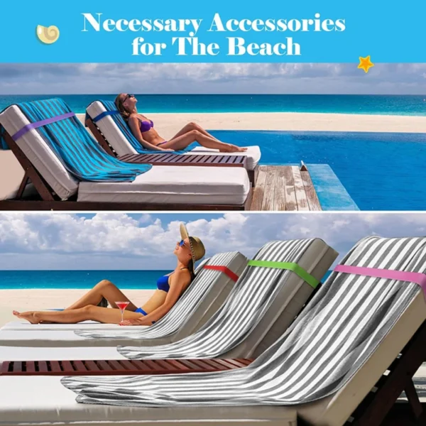 Strandkorb-Handtuchbänder, dehnbares Gummiband, Handtuchhalter, Handtuchklammern für Lounge, Strand, Pool, Stühle, Sommer 4