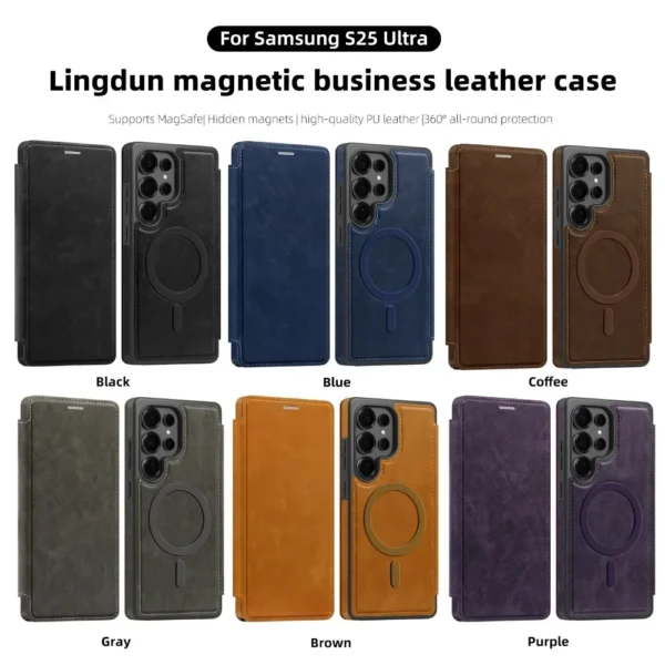 Für MagSafe RFID Blocking Flip Leder Handyhülle Samsung Galaxy S25 Edge S24 S23 Ultra S22 Plus Brieftasche mit Kartenhalter-Abdeckung 6
