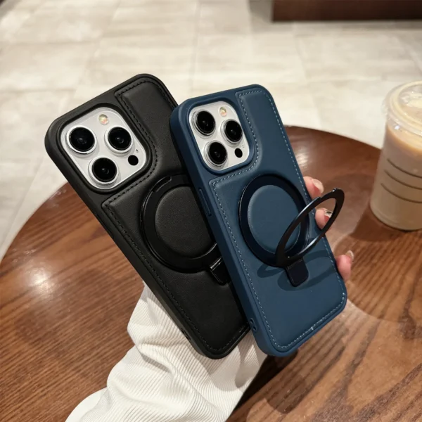 Magnetische Leder Halter Telefon Fall Für Iphone 13 14 15 16 Pro Max Plus Halter Luxus Stand Telefon Abdeckung Für IPHON 14 15 16 Promax 3