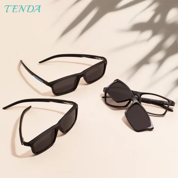 TR90 Männer Frauen Rechteck Vollrand Brille mit Federscharnier Magnetische Clip-On Polarisierte Sonnenbrille für verschreibungspflichtige Gläser 3