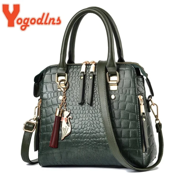 Yogodlns Luxus Krokodil Muster Handtasche Frauen Winter Neue PU Leder Quaste Schulter Tasche Marken Design Griff Tasche Dame Geldbörse