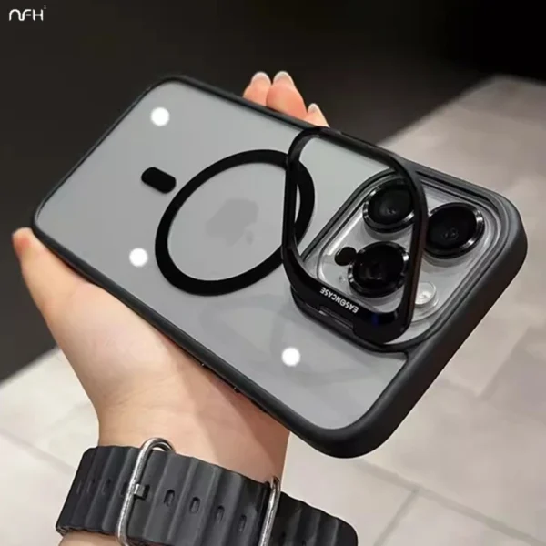 Für iPhone 15 Pro Max Luxus Magsafe Magnetische Objektiv Halter Ständer Telefon Fall Für iPhone 12 13 14 15 16 Plus saubere Schutzhülle