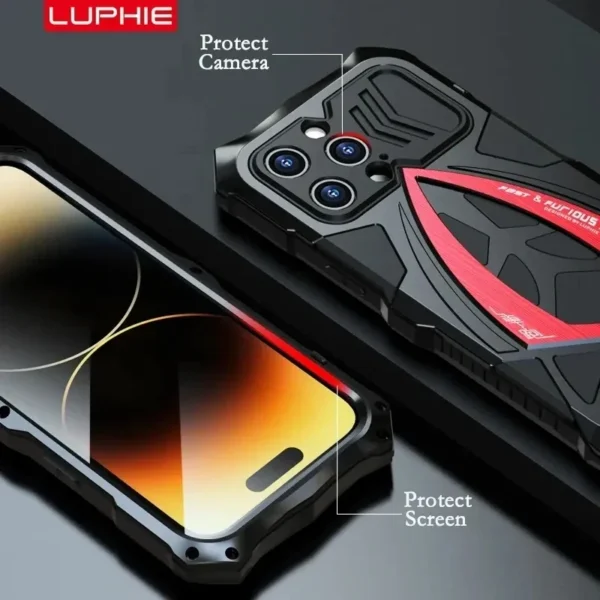 Stoßfeste Rüstungs-Metall-Telefonhülle für iPhone 13, 14, 15, 16 Pro Max, robuste Anti-Fall-Telefonabdeckung für Samsung S23 S22 S24 Ultra 3