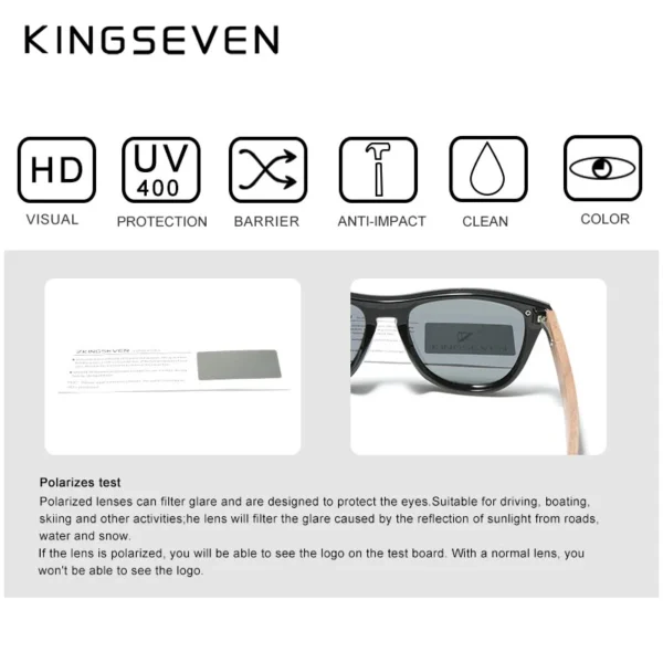 KINGSEVEN Exklusives Design Vintage Herrenbrille Walnussholz Sonnenbrille UV400 Schutz Fashion Square Sonnenbrille Damen 5510 4