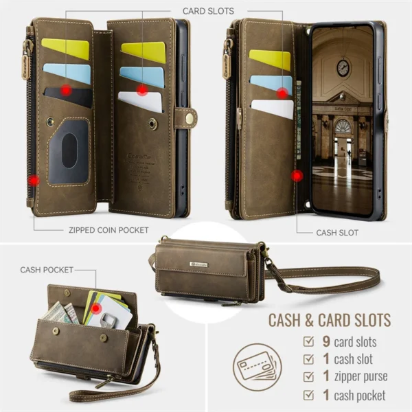 CaseMe Zipper Wallet Flip Leder Handyhülle für Samsung Galaxy S25 Ultra S24 FE S23 Plus S22 S21 S20 A16 A56 Multi Cards Cover 5