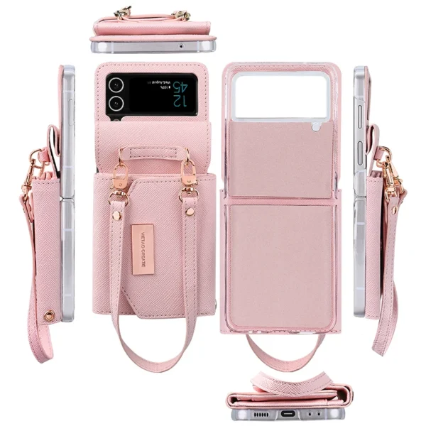 Vietnam-Leder Brieftasche für Samsung Galaxy Z Flip 4, 3, Z4, Z3, Z Flip 5 Handy hülle mit Hands ch laufe, Z Flip 6 Hülle 4