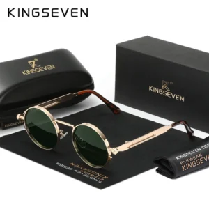 KINGSEVEN 2025 Trend Runde Sonnenbrille Polarisierte Männer Sonnenbrille UV400 Gothic Steampunk Stil Männlich Anti-Glare Spiegel Objektiv