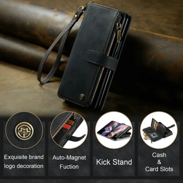 Busniess Zipper Wallet Case für Samsung Z Fold 5 4 3 Handyhülle für Samsung S23 Ultra S22 Plus S21 FE S20 12 A13 A53 A54 5G Hülle 6
