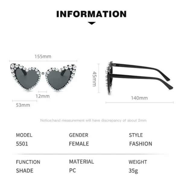 Neu in Luxus fein schimmernde Liebe Perle Sonnenbrille Damen Herz brille lässig Bling Sonnenbrille Lentes de Sol Mujer 6
