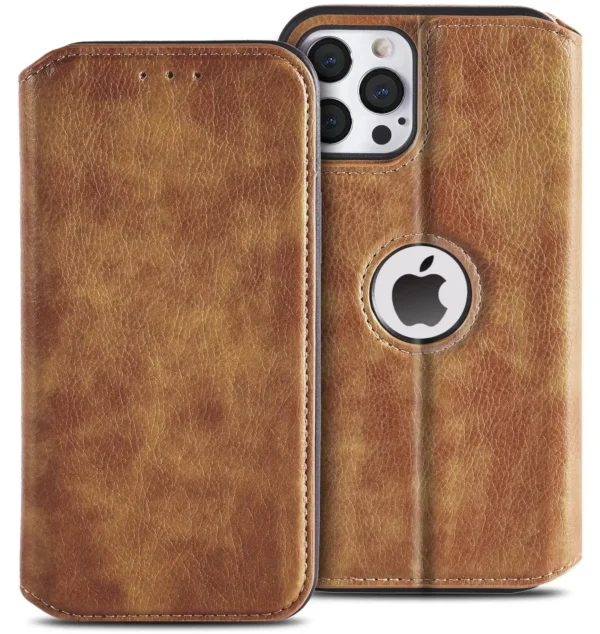 Lederhülle für iPhone 16 15 14 13 12 11 Pro Max XS XR Wallet Case [RFID-Blockierung] Schlanke magnetische Flip-Cover mit Kartenhalter 2