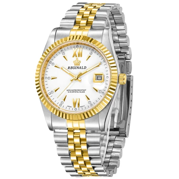 Reginald Uhren Männer Diamant Business Uhr Silber Gold Stahl Auto Datum Quarz Handgelenk Uhren Für Männer Reloj Hombre Montre Homme 2