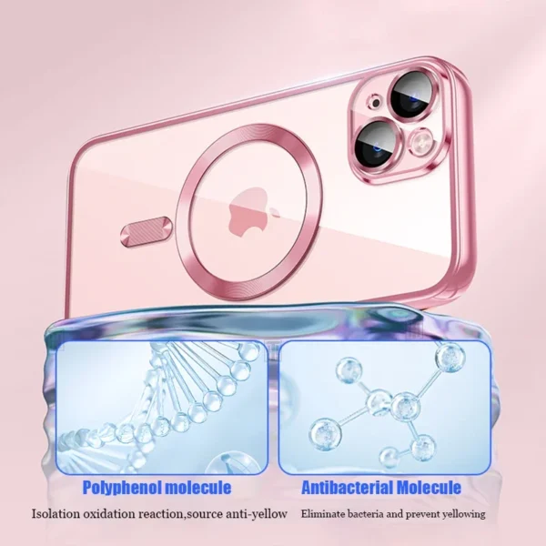 Klare, plattierte, ultradünne Silikonhülle für iPhone 16, 15, 14, 13, 12, 11, Pro Max 16, Plus, Magsafe, magnetische Linsenfolie, Schutzabdeckung, Rosa 2