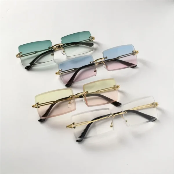 8PCS Mode Randlose Sonnenbrille Frauen Trendy Kleine Rechteck Sonnenbrille Sommer Reisen Stil Braun Shades für männer 2