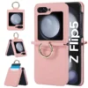 Lederring-Handyhülle für Samsung Galaxy Z Flip 6, 5, 4, 3, Flip6, Flip5, Flip4, Flip3, Brieftasche mit Kartenhalter, stoßfeste Abdeckung