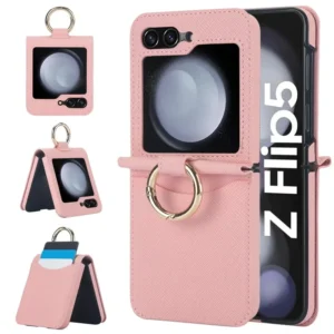Lederring-Handyhülle für Samsung Galaxy Z Flip 6, 5, 4, 3, Flip6, Flip5, Flip4, Flip3, Brieftasche mit Kartenhalter, stoßfeste Abdeckung