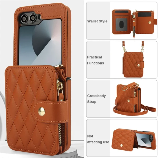 Umhängetasche mit Handschlaufe und Kartenhalter, Handyhülle für Samsung Galaxy Z Flip 6, 5, 4, 3, Flip6, Flip5, Flip4, Flip3, Lederhülle 4