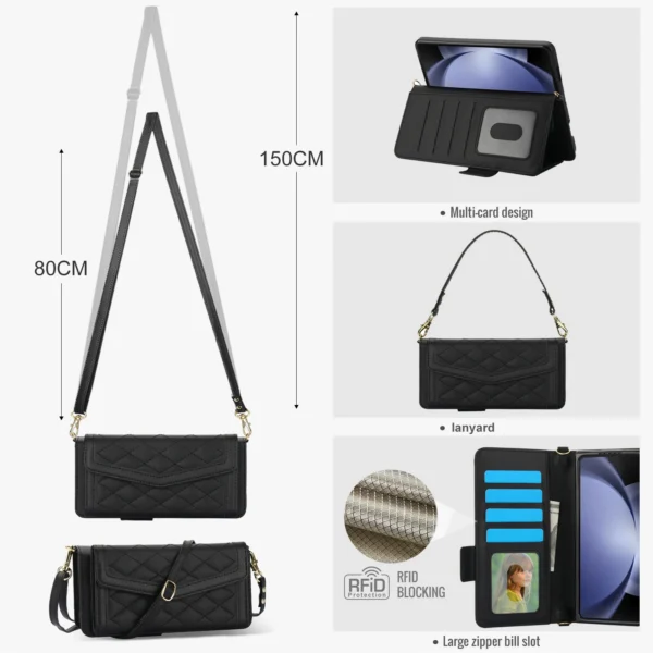 Luxus-Kartensteckplatz-Handyhalter-Ledertasche für Samsung Galaxy Z Fold 6, 5, 4, 3, mit S-Pen-Halter, Riemen, Umhängetasche, Brieftasche, Etui 6